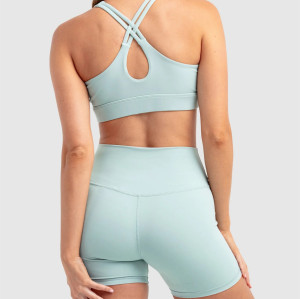 Women's medium impact v neck cross back sports bra supportive hollow back gym top