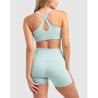 Women's medium impact v neck cross back sports bra supportive hollow back gym top