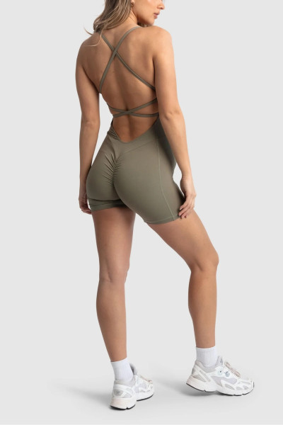 Studio to street gym onesies with built in bra back cross workout jumpsuits