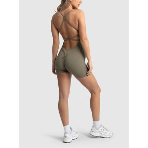Studio to street gym onesies with built in bra back cross workout jumpsuits