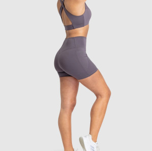 High waist no front seam yoga shorts with side pockets butt lifting biker shorts