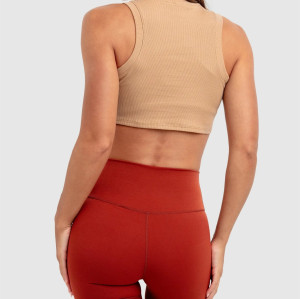 High neck curved hem sleeveless workout crop light weight ribbed sports tank