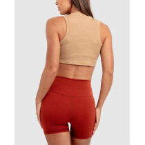 High neck curved hem sleeveless workout crop light weight ribbed sports tank