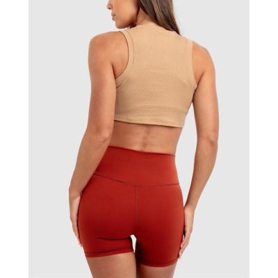 High neck curved hem sleeveless workout crop light weight ribbed sports tank