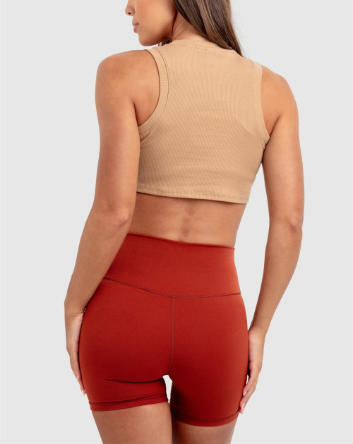 High neck curved hem sleeveless workout crop light weight ribbed sports tank