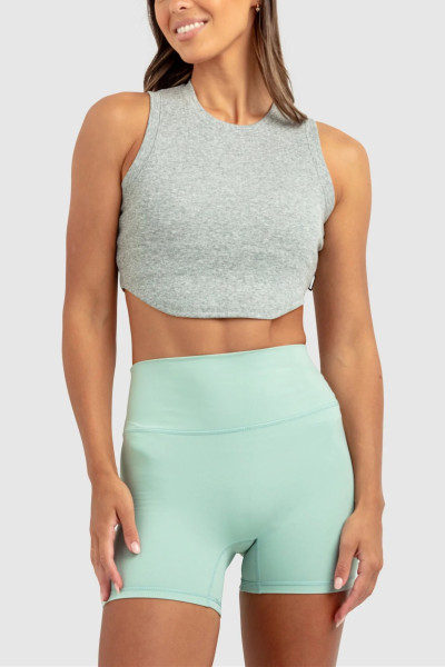 High neck curved hem sleeveless workout crop light weight ribbed sports tank