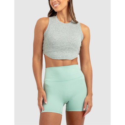 High neck curved hem sleeveless workout crop light weight ribbed sports tank