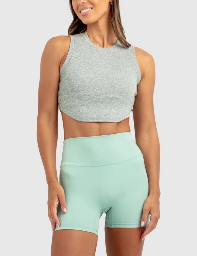 High neck curved hem sleeveless workout crop light weight ribbed sports tank