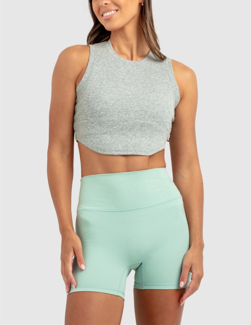 High neck curved hem sleeveless workout crop light weight ribbed sports tank