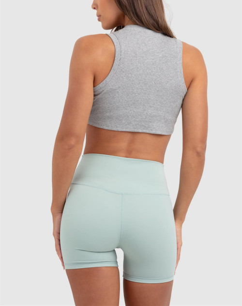 High neck curved hem sleeveless workout crop light weight ribbed sports tank