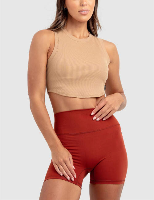 High neck curved hem sleeveless workout crop light weight ribbed sports tank