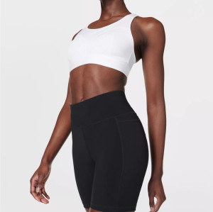 High waist running shorts with side pockets supportive mid length biker shorts