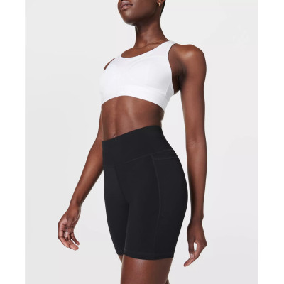 High waist running shorts with side pockets supportive mid length biker shorts