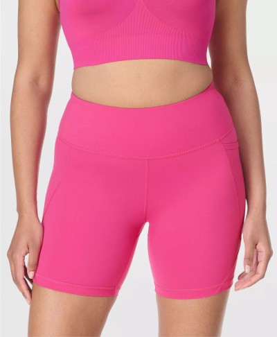 Tummy control compressive biker shorts with side pockets