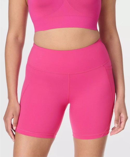 Tummy control compressive biker shorts with side pockets