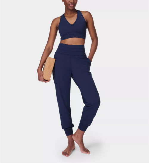 Women's light weight high waisted jogger pants with zipper pockets