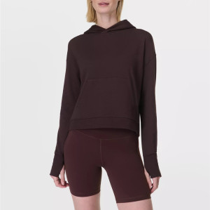 Women's cotton blend long sleeve hooded sweatshirts with thumbholes