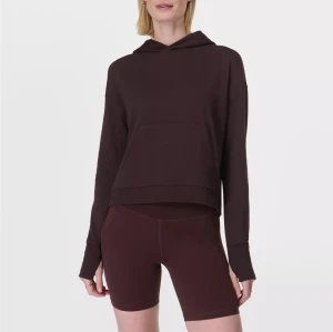 Women's cotton blend long sleeve hooded sweatshirts with thumbholes