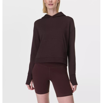 Women's cotton blend long sleeve hooded sweatshirts with thumbholes