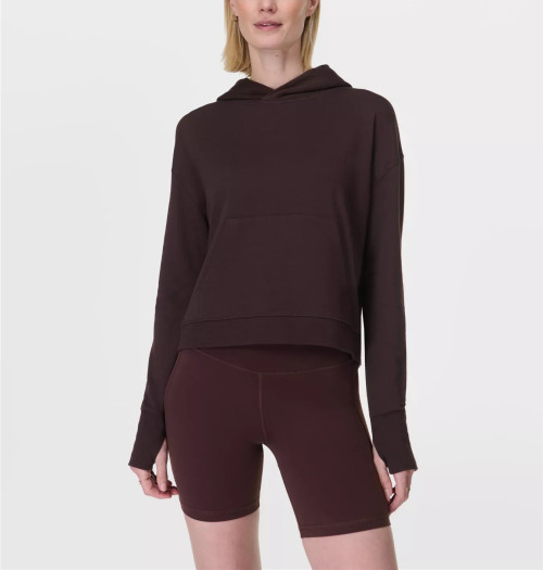 Women's cotton blend long sleeve hooded sweatshirts with thumbholes