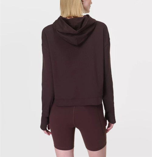 Women's cotton blend long sleeve hooded sweatshirts with thumbholes