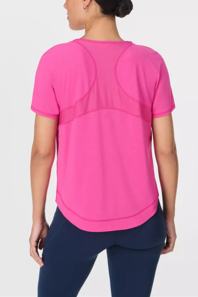 4-ways stretchy mesh spliced running t shirts with curvy hem