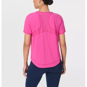 4-ways stretchy mesh spliced running t shirts with curvy hem