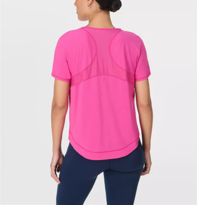 4-ways stretchy mesh spliced running t shirts with curvy hem
