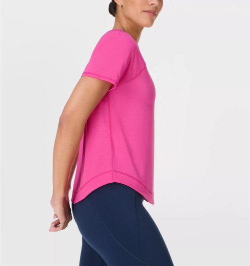 4-ways stretchy mesh spliced running t shirts with curvy hem