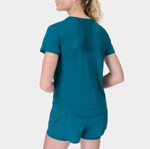 4-ways stretchy mesh spliced running t shirts with curvy hem