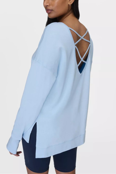Women's drop shoulder cross back sweatshirts with side split