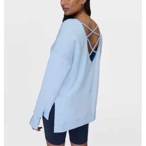 Women's drop shoulder cross back sweatshirts with side split