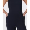 Scoop neck wide strap padded jumpsuits hollow back short bodysuits with side pockets