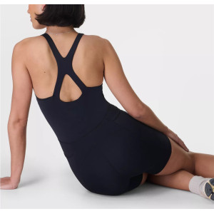 Scoop neck wide strap padded jumpsuits hollow back short bodysuits with side pockets