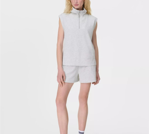 Elastic waist athleisure cotton blend shorts with side pockets