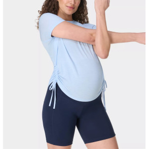 Lightweight side cinched crew neck short sleeve maternity t shirts