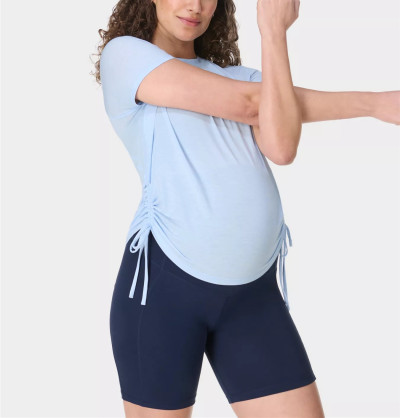 Lightweight side cinched crew neck short sleeve maternity t shirts