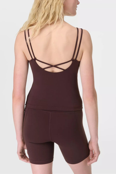 Women's scoop neck padded sports tank back cross supportive sleeveless yoga top
