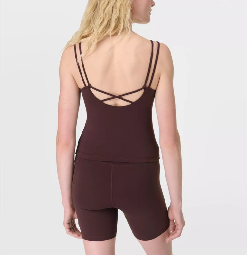 Women's scoop neck padded sports tank back cross supportive sleeveless yoga top