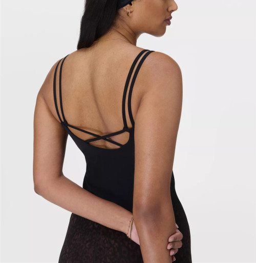 Women's scoop neck padded sports tank back cross supportive sleeveless yoga top