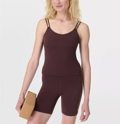 Women's scoop neck padded sports tank back cross supportive sleeveless yoga top