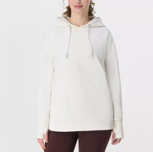 Women's heavy weight relaxed fit cotton hoodies with thumbleholes side split hooded sweatshirts
