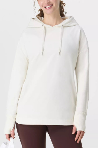 Women's heavy weight relaxed fit cotton hoodies with thumbleholes side split hooded sweatshirts