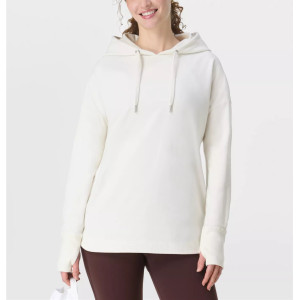 Women's heavy weight relaxed fit cotton hoodies with thumbleholes side split hooded sweatshirts