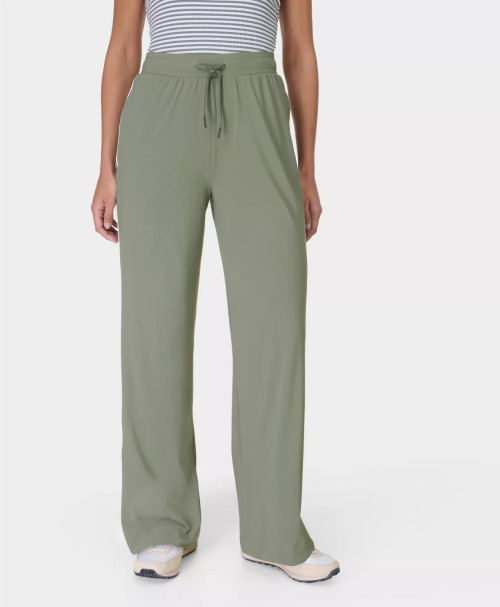 Lightweight side piping wide leg pants with pockets adjustable waist regular fit sweatpants