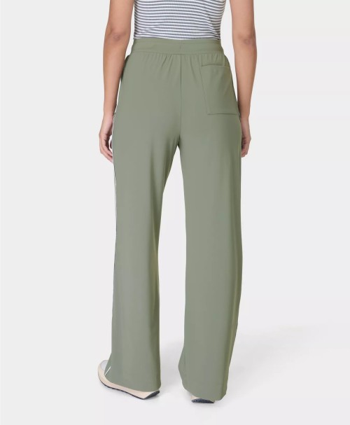 Lightweight side piping wide leg pants with pockets adjustable waist regular fit sweatpants