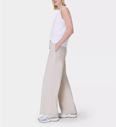 Lightweight side piping wide leg pants with pockets adjustable waist regular fit sweatpants