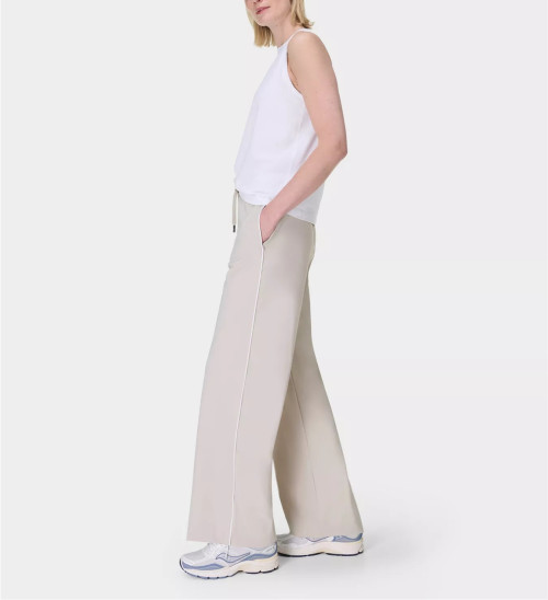 Lightweight side piping wide leg pants with pockets adjustable waist regular fit sweatpants