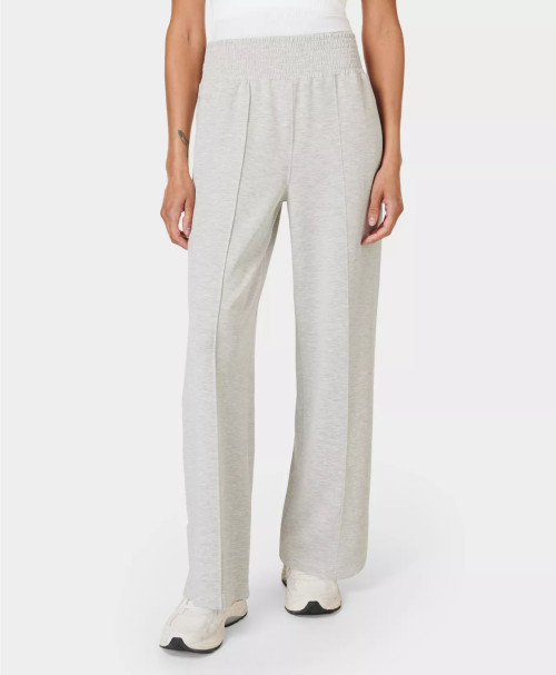 Elastic waist wide leg pants with zipper pockets relaxed fit cozy cotton pants