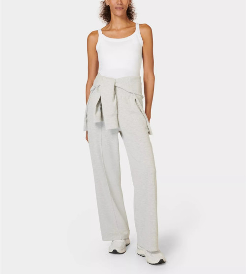 Elastic waist wide leg pants with zipper pockets relaxed fit cozy cotton pants